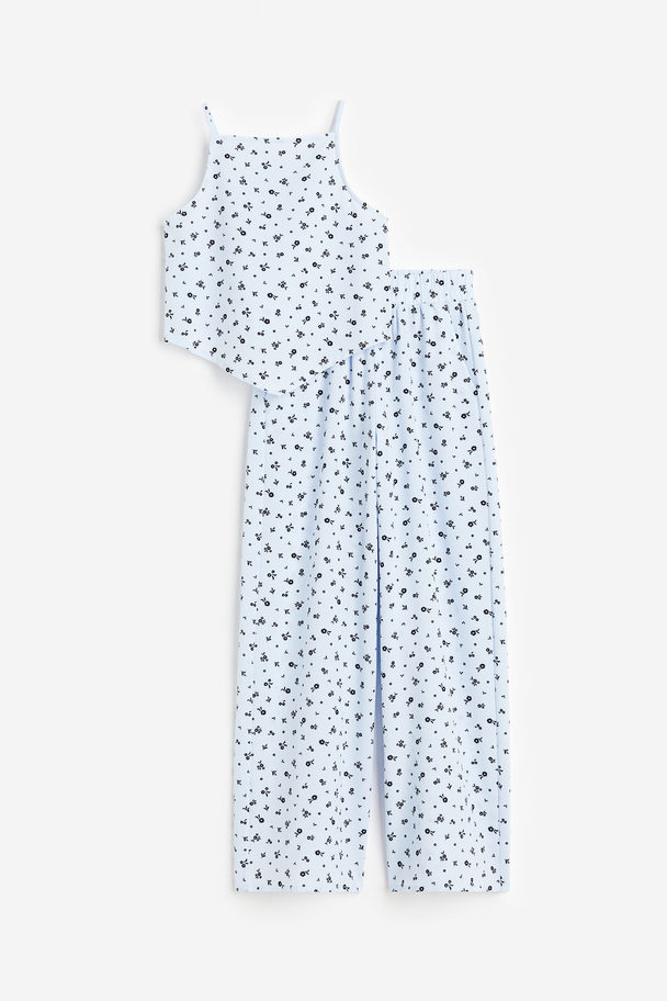 H&M 2-piece Top And Trousers Set Light Blue/floral