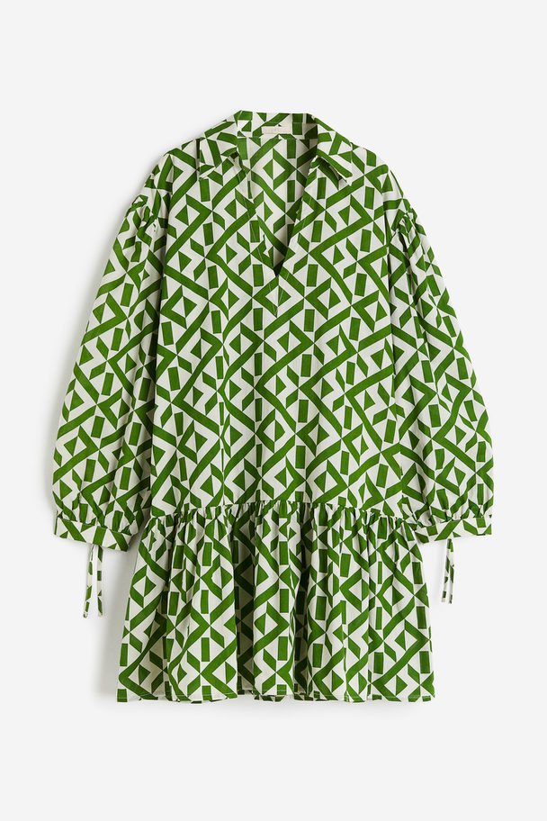 H&M Popelinekleid mit Kragen Grün/Gemustert