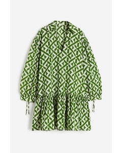 Collared Poplin Dress Green/patterned