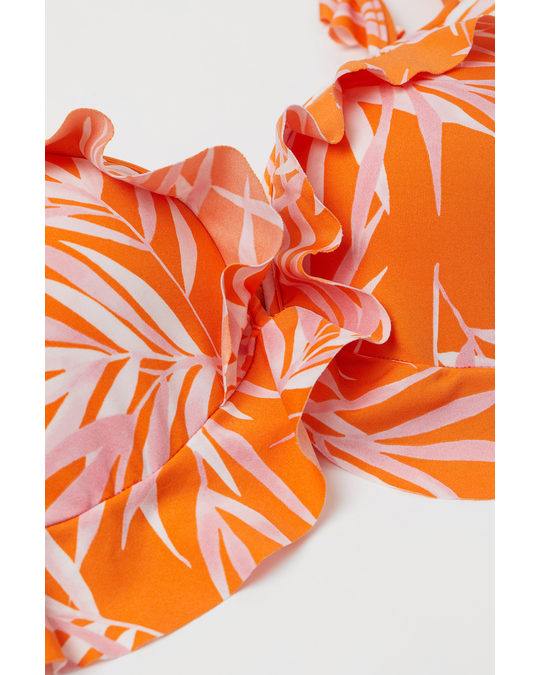 H&M Flounced Push-up Bikini Top Orange/patterned