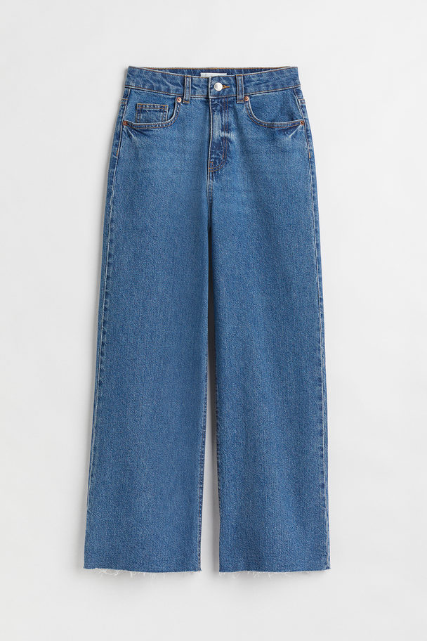 H&M Wide High Ankle Jeans Mörkblå
