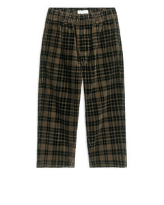Checked Corduroy Trousers Brown