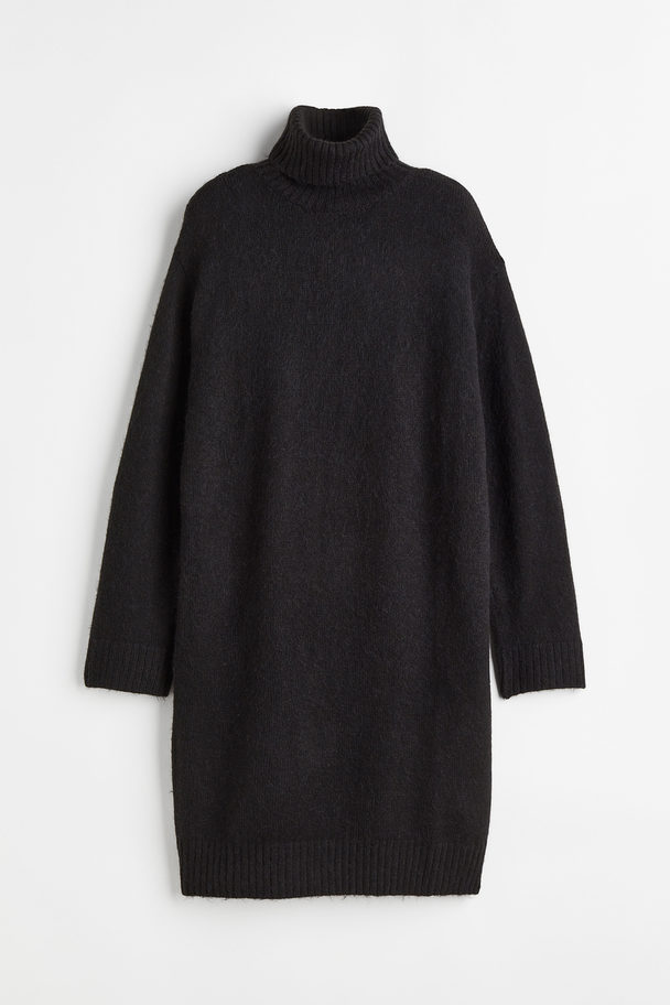 H&M Knitted Polo-neck Dress Black