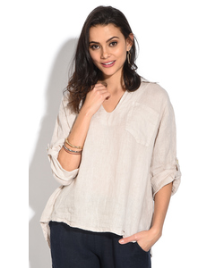 V-neck Top With Long Sleeves And Pockets