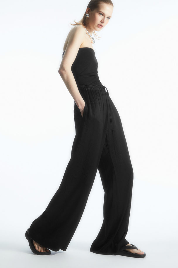 COS Textured Wide-leg Drawstring Trousers Black