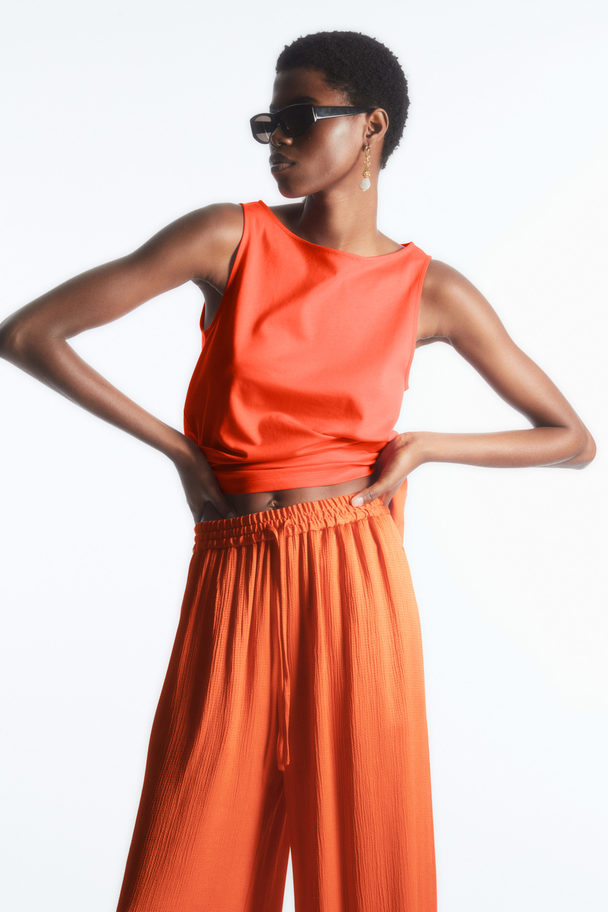COS Textured Wide-leg Drawstring Trousers Bright Orange