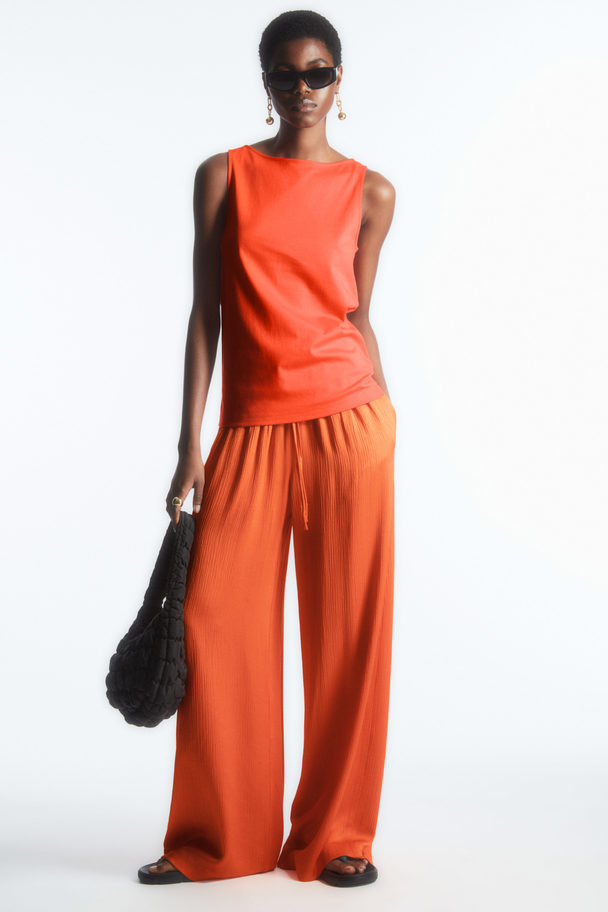 COS Textured Wide-leg Drawstring Trousers Bright Orange