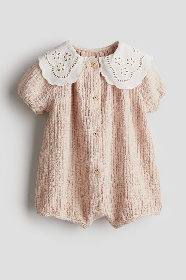 H&M Crinkled Muslin Romper Suit Light Dusty Pink