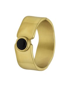 Gerecycled Stalen Goldplated Ring Breed Met Zwarte Agaat