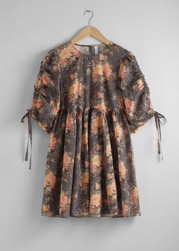 & Other Stories Puff-sleeve Mini Dress Pink Florals