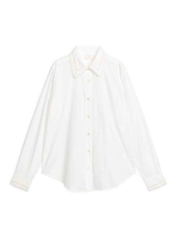 ARKET Lace Detail Poplin Shirt White