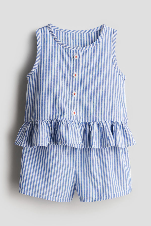 H&M 2-piece Top And Shorts Set White/blue Striped