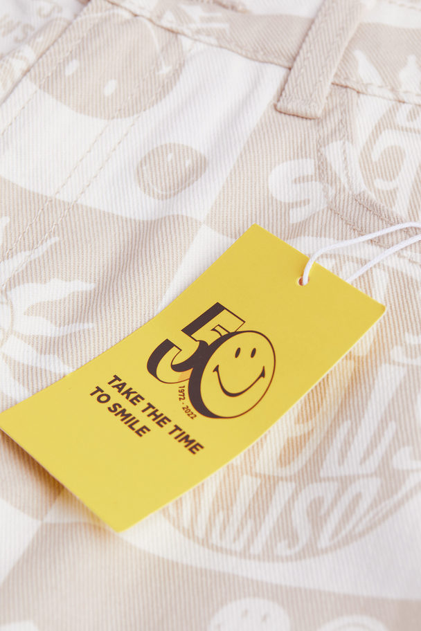 H&M Patterned Twill Trousers Light Beige/smiley®