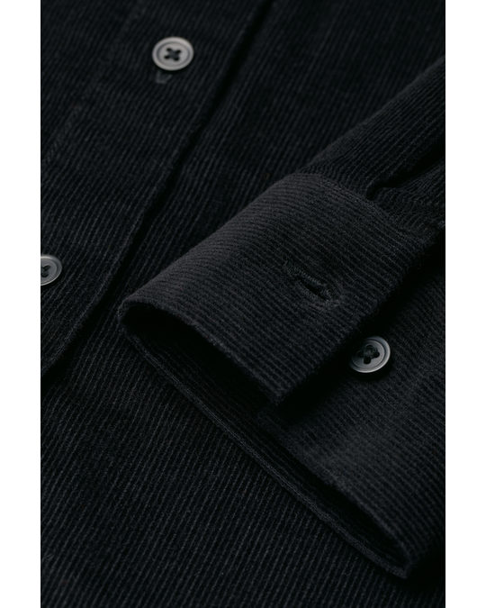 H&M Puff-sleeved Corduroy Shirt Black