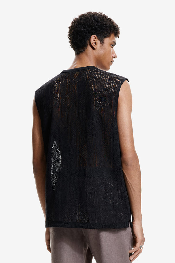 H&M Regular Fit Crochet-look Vest Top Black
