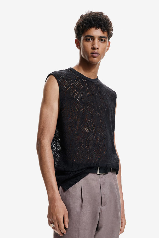 H&M Regular Fit Crochet-look Vest Top Black