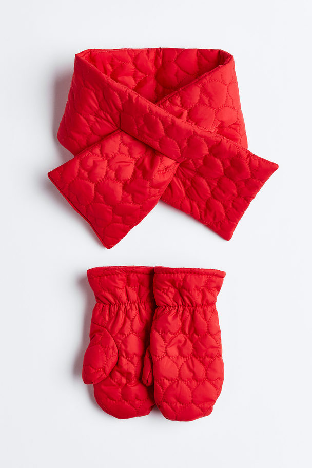 H&M Schal und Handschuhe Rot/Herzen