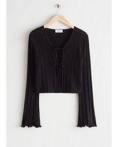 Textured Front Tie Cardigan Black