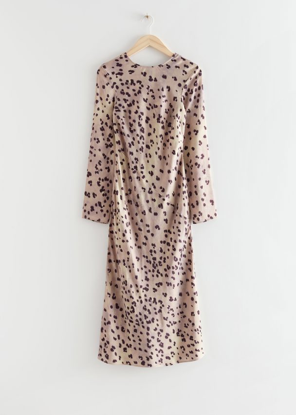 & Other Stories Open Back Midi Dress Beige Leopard Print