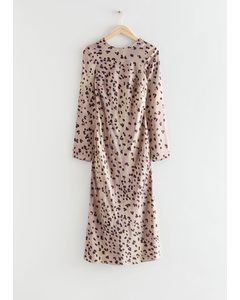 Open Back Midi Dress Beige Leopard Print