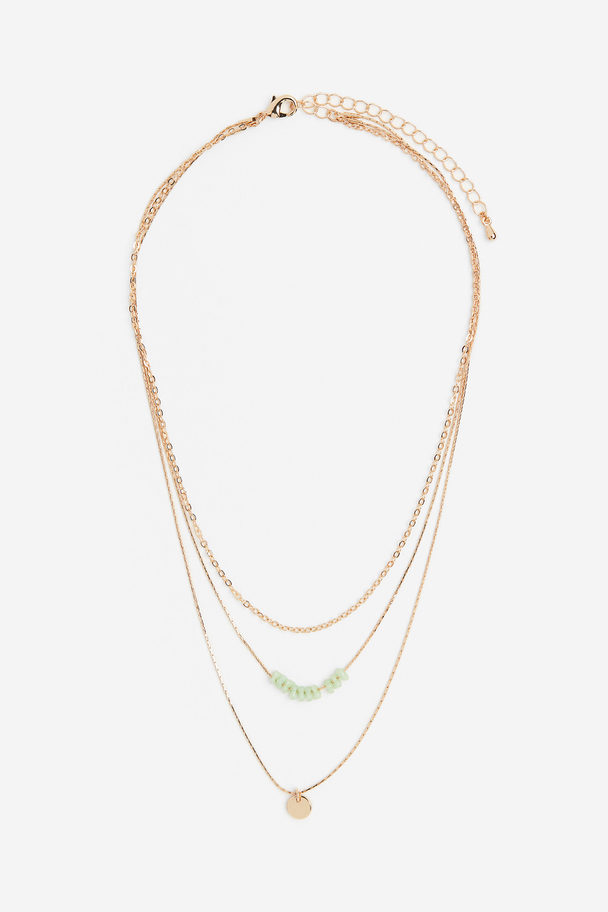 H&M Three-strand Necklace Gold-coloured/light Green