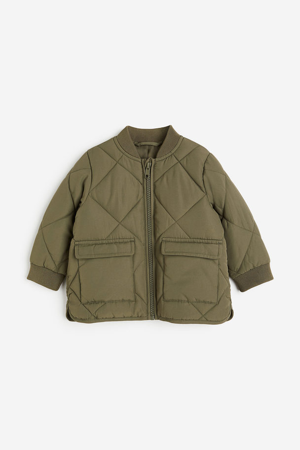 H&M Quilted Jacket Dark Khaki Green