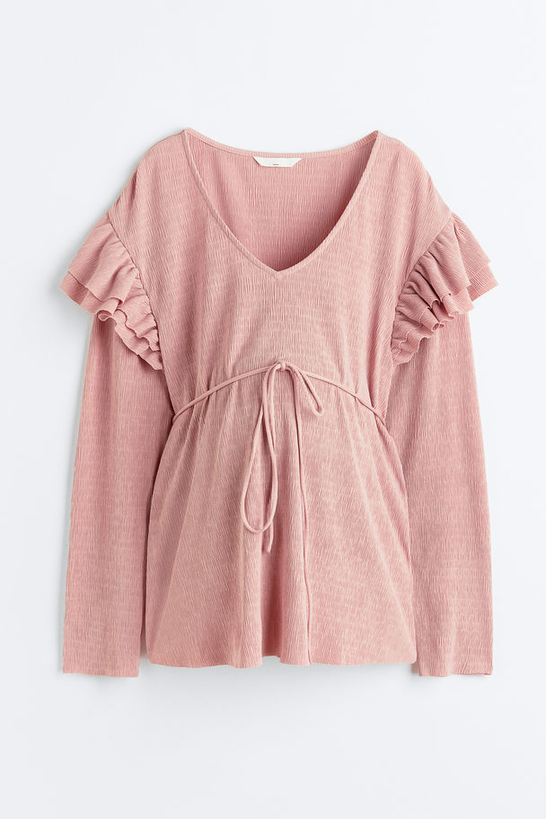 H&M Mama Flounce-trimmed Top Powder Pink