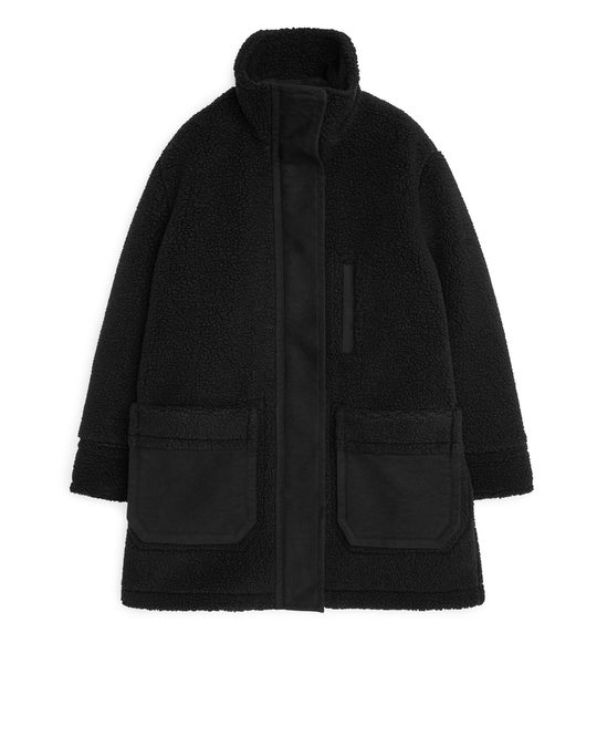 Arket Pile Moleskin Coat Black