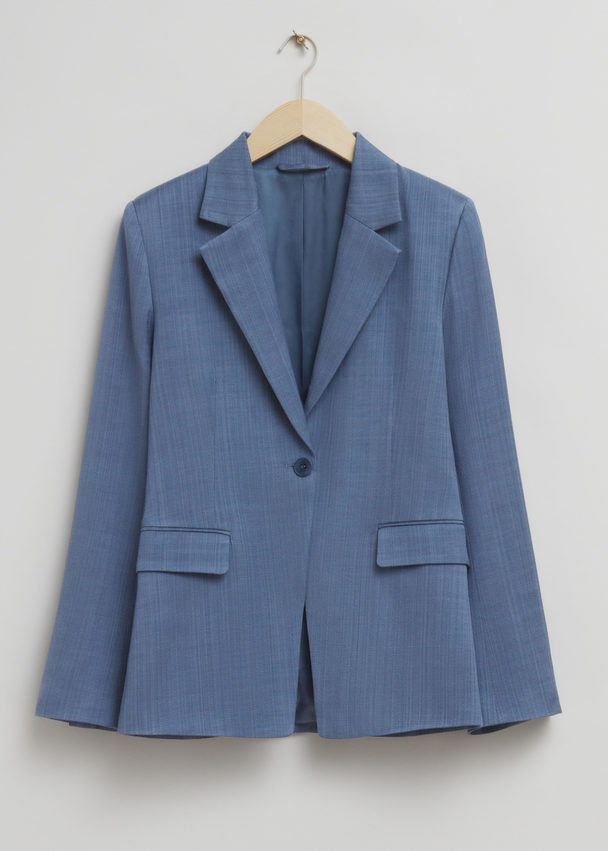 & Other Stories Single Breasted Fitted Waist Blazer Dusty Blue