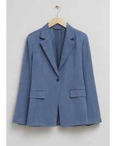 Single Breasted Fitted Waist Blazer Dusty Blue