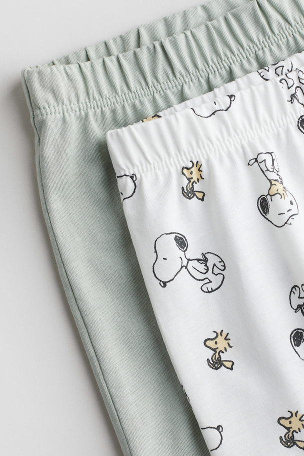 H&M 2er-Pack Baumwollpyjamas Helles Mattgrün/Snoopy