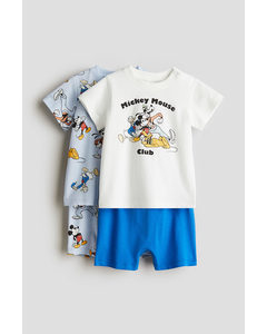 2-pack Cotton Pyjamas Blue/mickey Mouse