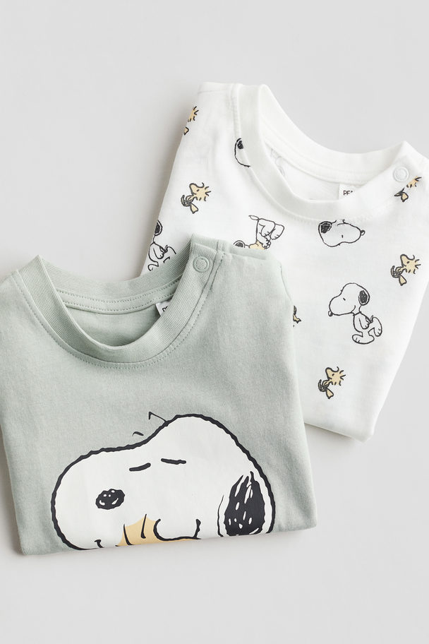 H&M 2er-Pack Baumwollpyjamas Helles Mattgrün/Snoopy