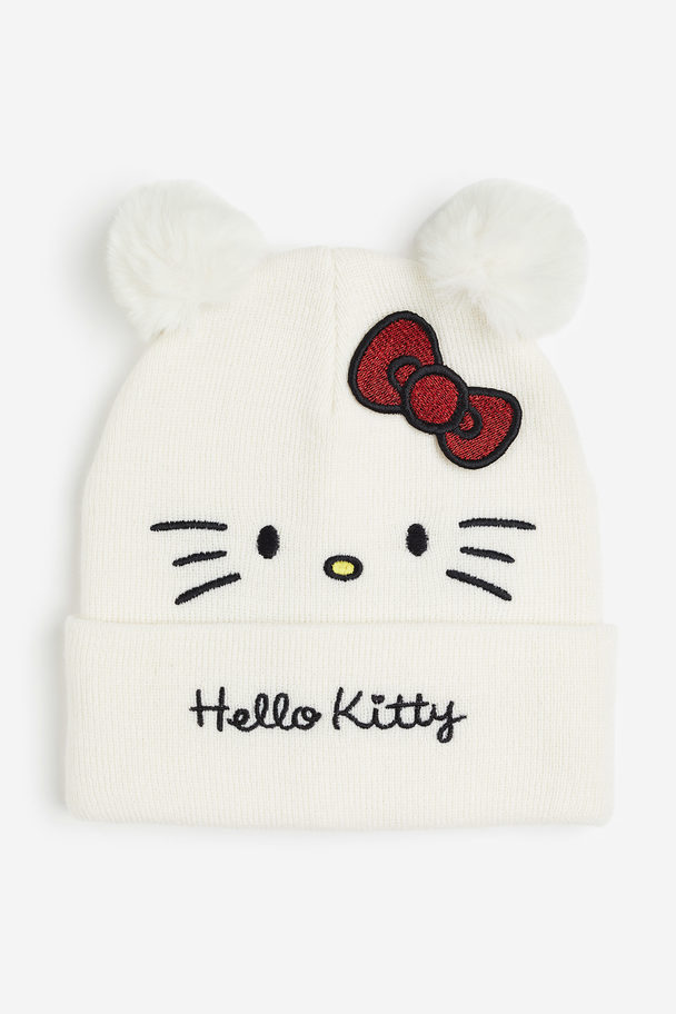 H&M Bommelmütze mit Applikation Weiß/Hello Kitty