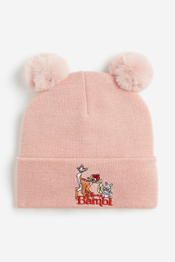 H&M Appliquéd Pompom Beanie Dusty Pink/bambi