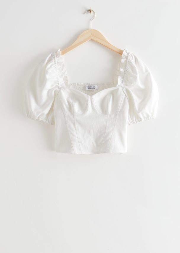 & Other Stories Smocked Puff Sleeve Top White