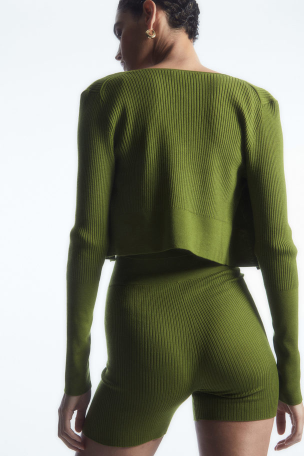 COS Ribbed-knit Merino Wool Shorts Green