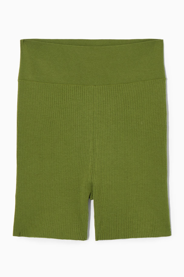 COS Ribbed-knit Merino Wool Shorts Green