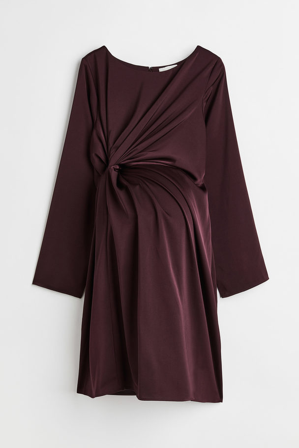 H&M Mama Draped Satin Dress Burgundy