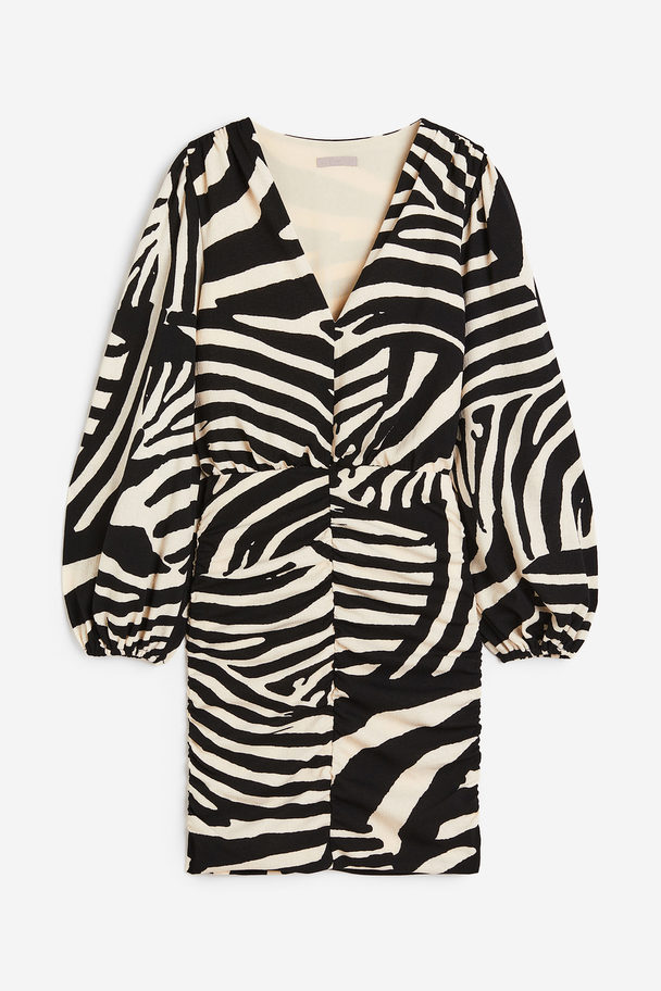 H&M Kjole I Jersey Med Rynkning Sort/zebramønstret