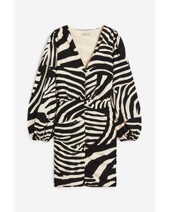 Gathered Jersey Dress Black/zebra-print