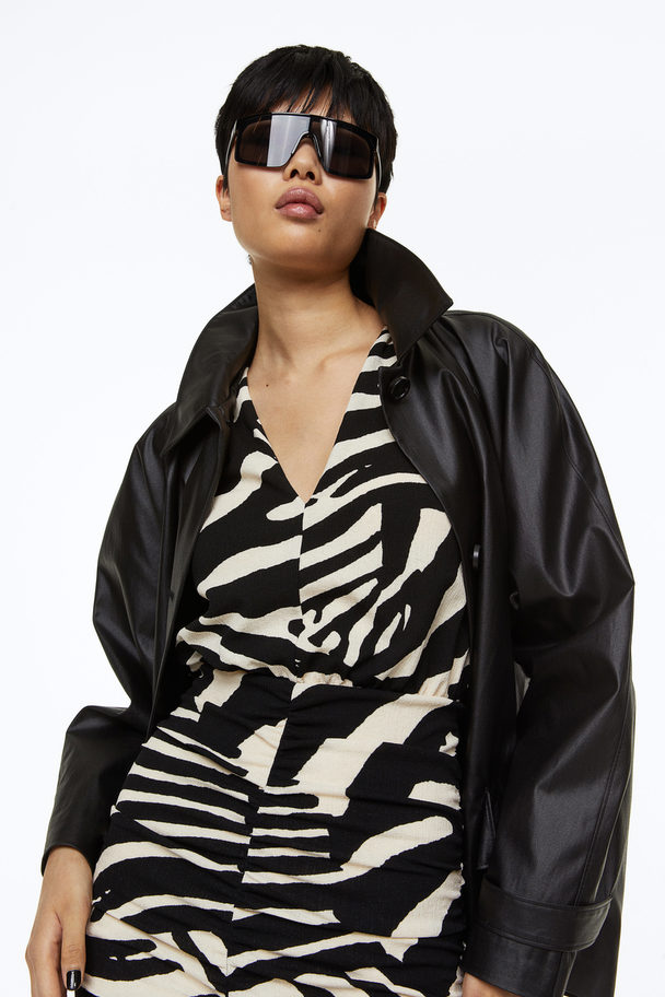 H&M Gathered Jersey Dress Black/zebra-print