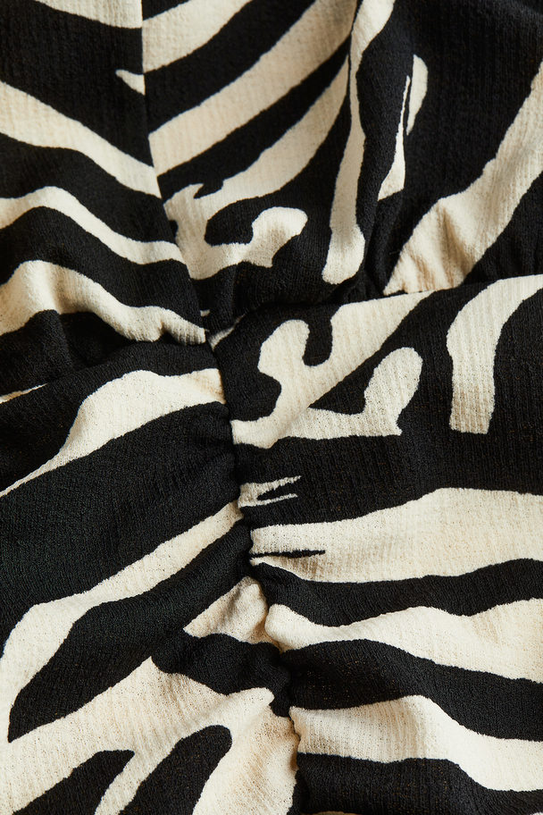 H&M Jerseykleid mit Raffungen Schwarz/Zebramuster