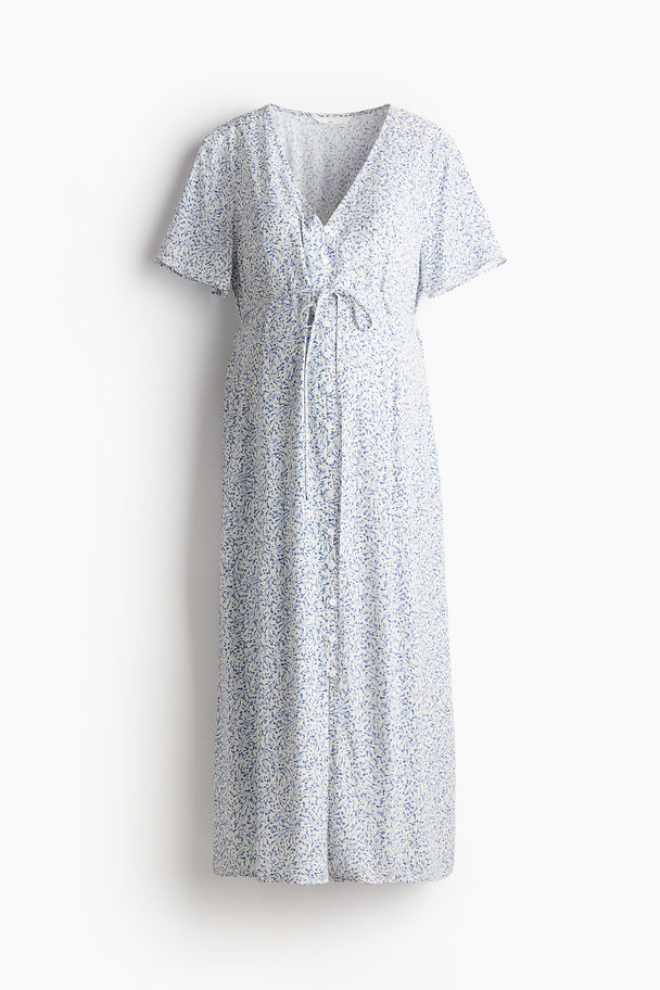 H&M Mama Button-front Dress White/blue Floral