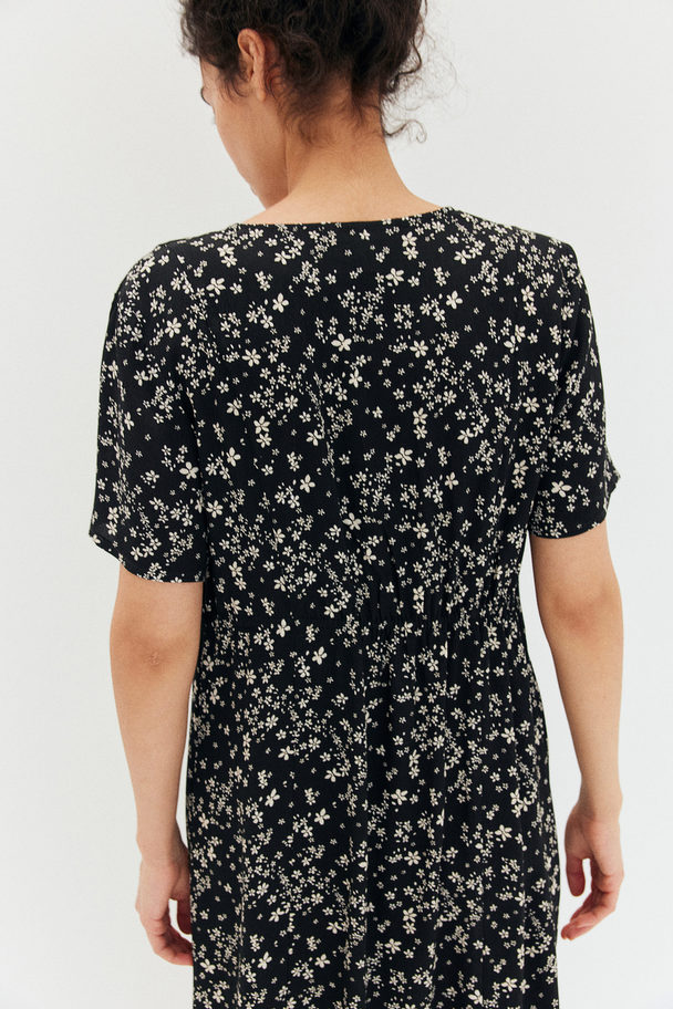 H&M Mama Button-front Dress Black/small Flowers