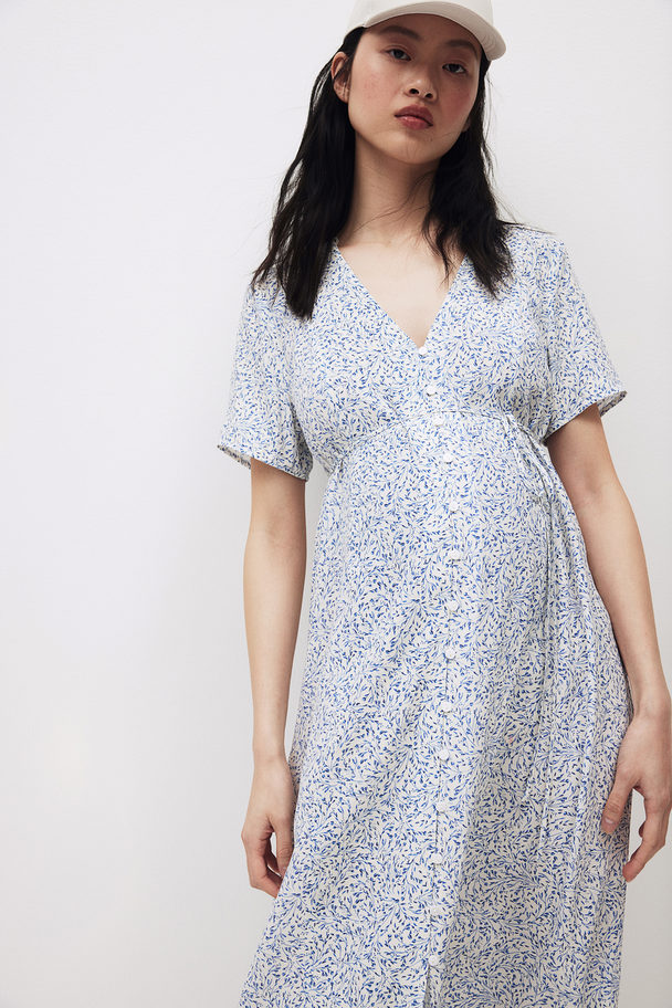 H&M Mama Button-front Dress White/blue Floral