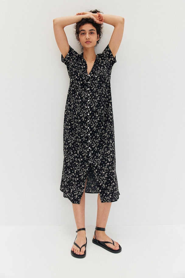 H&M Mama Button-front Dress Black/small Flowers