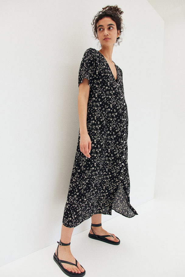 H&M Mama Button-front Dress Black/small Flowers