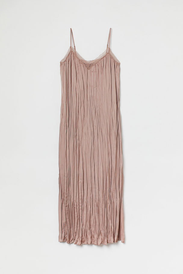 H&M Slip In-kjole Med Blondebånd Lys Gråbeige