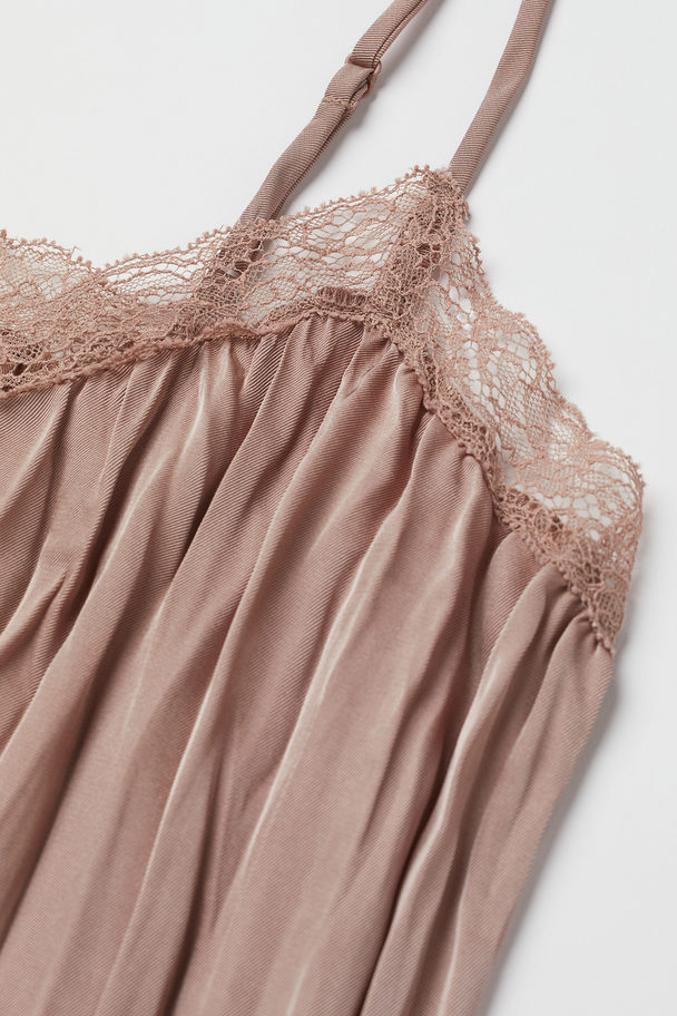 H&M Lace-trimmed Slip Dress Light Greige